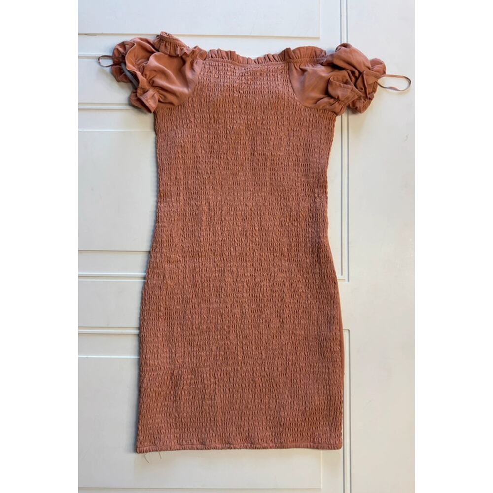 Love Tree Womens Sz S Coral Pink Orange Ruffled Smocked Mini Dress - Picture 6 of 6